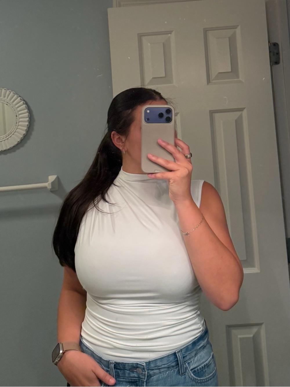White Women’s Bodysuit- Sleeveless Ruched Design